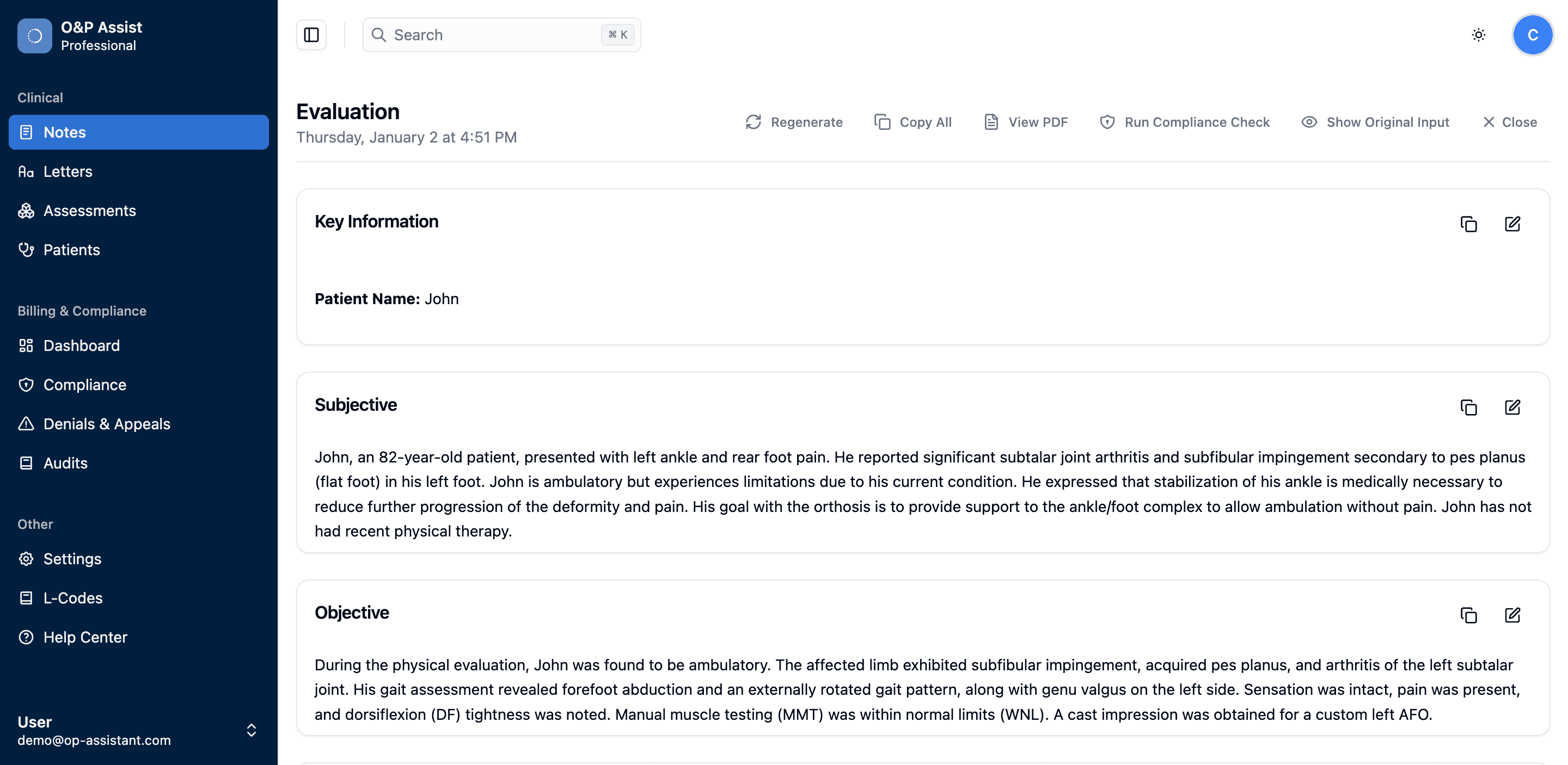O&P Assistant Documentation Interface